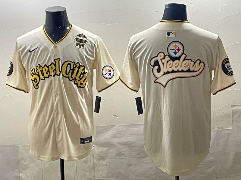 Men 2025 Nike Pittsburgh Steelers Blank Cream Limited NFL Jersey style 017